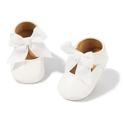 ohsofy Infant Baby Girls Mary Jane Flats Sirpanmaydigan Bowknot Princess To'y Liboslari Poyafzali Toddler Crib Poyafzallari - OHSOFY