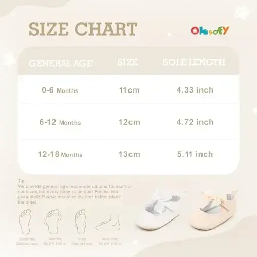 ohsofy Infant Baby Girls Mary Jane Flats Sirpanmaydigan Bowknot Princess To'y Liboslari Poyafzali Toddler Crib Poyafzallari - 6