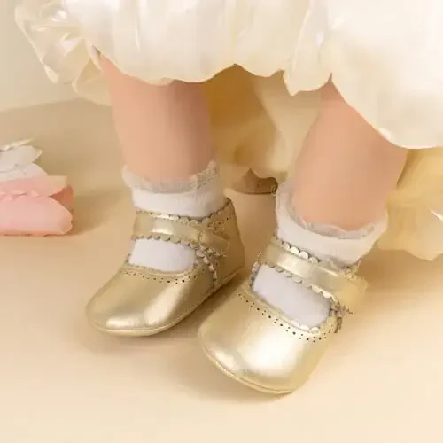 ohsofy Infant Baby Girls Mary Jane Flats Sirpanmaydigan Bowknot Princess To'y Liboslari Poyafzallari Chaqaloq Beshik Poyafzallari - 2