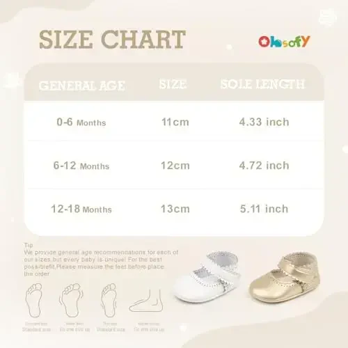 ohsofy Infant Baby Girls Mary Jane Flats Sirpanmaydigan Bowknot Princess To'y Liboslari Poyafzallari Chaqaloq Beshik Poyafzallari - 6