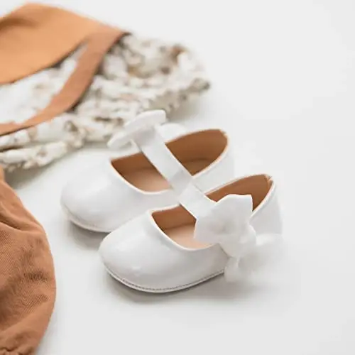 ohsofy Infant Baby Girls Mary Jane Flats Sirpanmaydigan Bowknot Princess To'y Liboslari Poyafzallari Go'dak Beshik Poyafzallari - 3