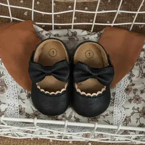 ohsofy Infant Baby Girls Mary Jane Flats Sirpanmaydigan Bowknot Princess To'y Liboslari Poyafzallari Go'dak Beshik Poyafzallari - 5