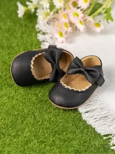 ohsofy Infant Baby Girls Mary Jane Flats Sirpanmaydigan Bowknot Princess To'y Liboslari Poyafzallari Go'dak Beshik Poyafzallari - 6