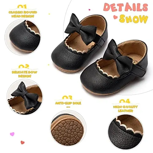 ohsofy Infant Baby Girls Mary Jane Flats Sirpanmaydigan Bowknot Princess To'y Liboslari Poyafzallari Go'dak Beshik Poyafzallari - 4