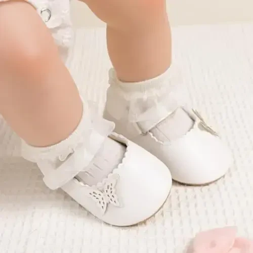 ohsofy Infant Baby Girls Mary Jane Flats Sirpanmaydigan Bowknot Princess To'y Liboslari Poyafzallari Go'dak Beshik Poyafzallari - 2