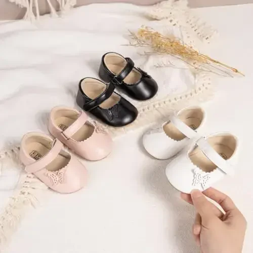ohsofy Infant Baby Girls Mary Jane Flats Sirpanmaydigan Bowknot Princess To'y Liboslari Poyafzallari Go'dak Beshik Poyafzallari - 4
