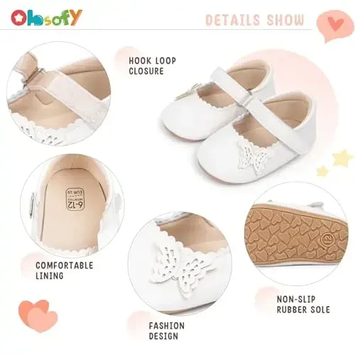 ohsofy Infant Baby Girls Mary Jane Flats Sirpanmaydigan Bowknot Princess To'y Liboslari Poyafzallari Go'dak Beshik Poyafzallari - 5