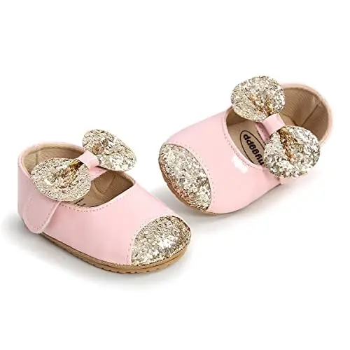 ohsofy Infant Baby Girls Mary Jane Flats Sirpanmaydigan Bowknot Princess To'y Liboslari Poyafzallari Go'dak Krovat Poyafzallari - 5