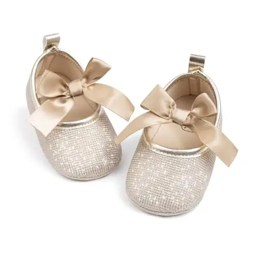 ohsofy Infant Baby Girls Mary Jane Flats Sirpanmaydigan Bowknot Princess To'y Liboslari Poyafzallari Go'dak Krovat Poyafzallari 