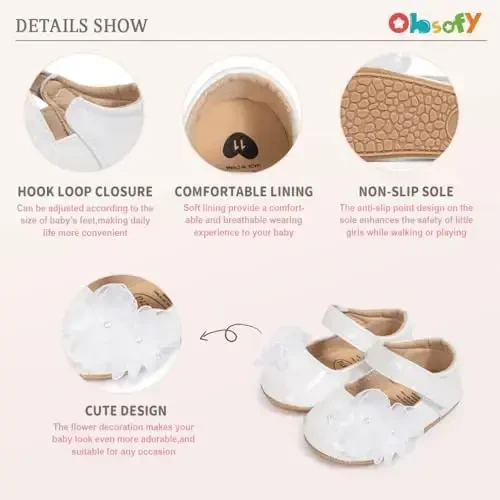 ohsofy Infant Baby Girls Mary Jane Flats Sirpanmaydigan Bowknot Princess To'y Liboslari Poyafzallari Toddler Beshik Poyafzallari - 5
