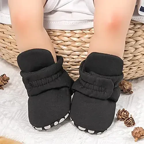 ohsofy Newborn Baby Cotton Booties Stay On Slipper Winter Warm Soft Shoes Non-Skid Infant Ankle Boots Crib Shoes - 2
