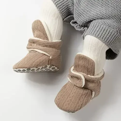 ohsofy Newborn Baby Cotton Booties Stay On Slipper Winter Warm Soft Shoes Non-Skid Infant Ankle Boots Crib Shoes - 3