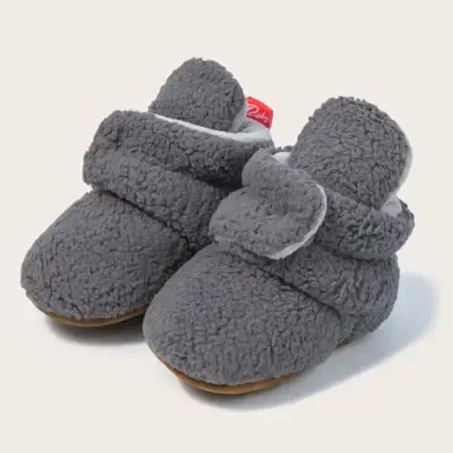 ohsofy Newborn Baby Cotton Booties Stay On Slipper Winter Warm Soft Shoes Non-Skid Infant Ankle Boots Crib Shoes - 6