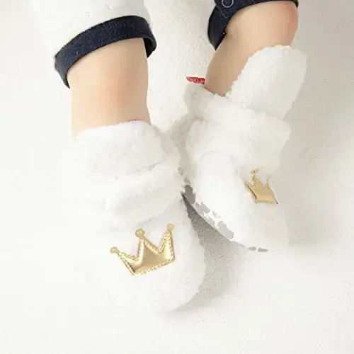 ohsofy Newborn Baby Cotton Booties Stay On Slipper Winter Warm Soft Shoes Non-Skid Infant Ankle Boots Crib Shoes - 3