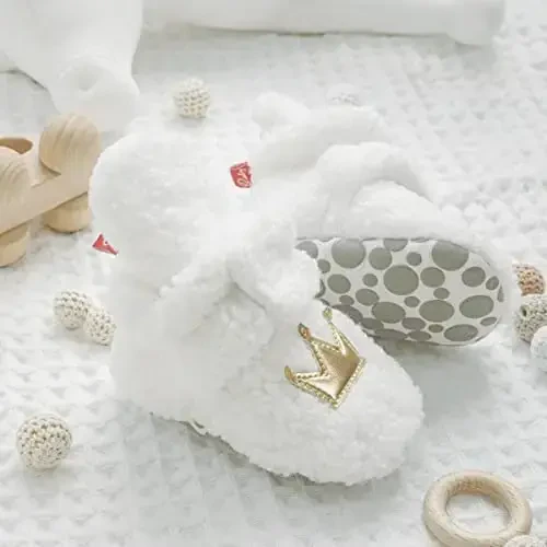 ohsofy Newborn Baby Cotton Booties Stay On Slipper Winter Warm Soft Shoes Non-Skid Infant Ankle Boots Crib Shoes - 5