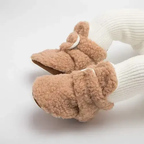 ohsofy Newborn Baby Cotton Booties Stay On Slipper Winter Warm Soft Shoes Non-Skid Infant Ankle Boots Crib Shoes - 3
