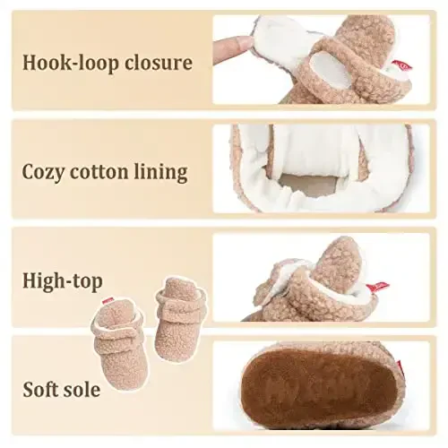 ohsofy Newborn Baby Cotton Booties Stay On Slipper Winter Warm Soft Shoes Non-Skid Infant Ankle Boots Crib Shoes - 4