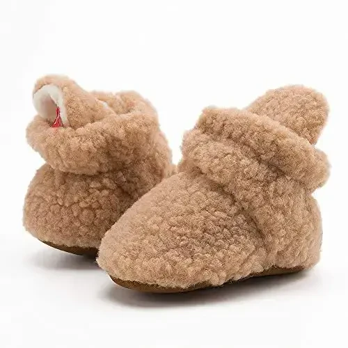 ohsofy Newborn Baby Cotton Booties Stay On Slipper Winter Warm Soft Shoes Non-Skid Infant Ankle Boots Crib Shoes - 8
