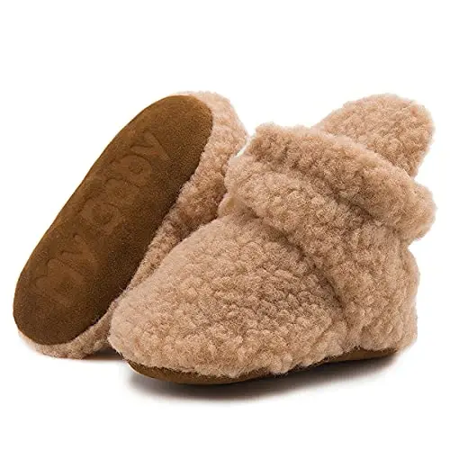 ohsofy Newborn Baby Cotton Booties Stay On Slipper Winter Warm Soft Shoes Non-Skid Infant Ankle Boots Crib Shoes 