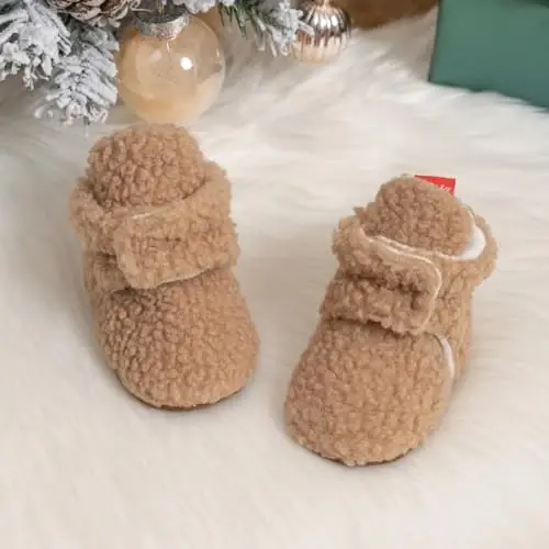 ohsofy Newborn Baby Cotton Booties Stay On Slipper Winter Warm Soft Shoes Non-Skid Infant Ankle Boots Crib Shoes - 6