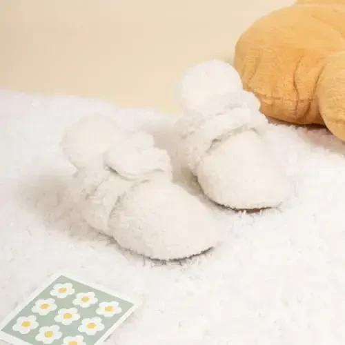 ohsofy Newborn Baby Cotton Booties Stay On Slipper Winter Warm Soft Shoes Non-Skid Infant Ankle Boots Crib Shoes - 3