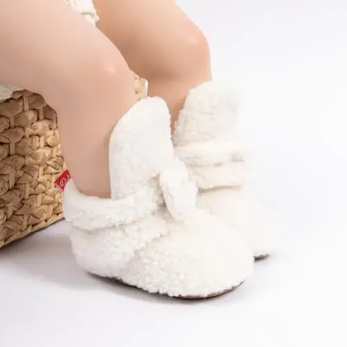 ohsofy Newborn Baby Cotton Booties Stay On Slipper Winter Warm Soft Shoes Non-Skid Infant Ankle Boots Crib Shoes - 2