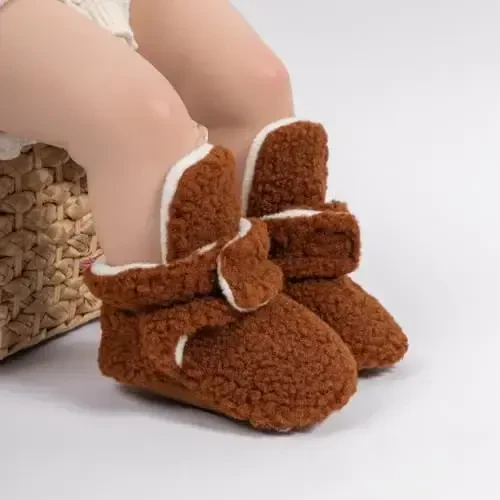 ohsofy Newborn Baby Cotton Booties Stay On Slipper Winter Warm Soft Shoes Non-Skid Infant Ankle Boots Crib Shoes - 2