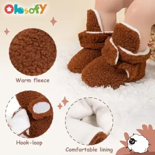 ohsofy Newborn Baby Cotton Booties Stay On Slipper Winter Warm Soft Shoes Non-Skid Infant Ankle Boots Crib Shoes - 5