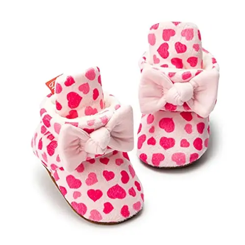 ohsofy Newborn Baby Cotton Booties Stay On Slipper Winter Warm Soft Shoes Non-Skid Infant Ankle Boots Crib Shoes 