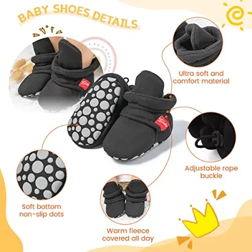 ohsofy Newborn Baby Cotton Booties Stay On Slipper Winter Warm Soft Shoes Non-Skid Infant Ankle Boots Crib Shoes - 3