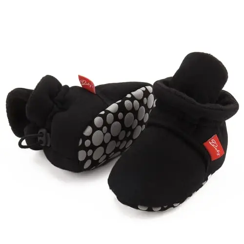 ohsofy Newborn Baby Cotton Booties Stay On Slipper Winter Warm Soft Shoes Non-Skid Infant Ankle Boots Crib Shoes - 4