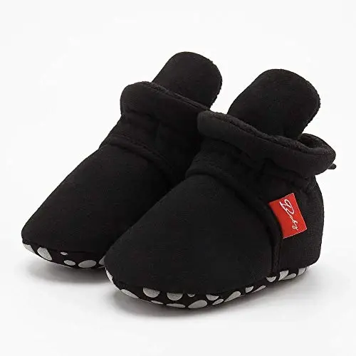 ohsofy Newborn Baby Cotton Booties Stay On Slipper Winter Warm Soft Shoes Non-Skid Infant Ankle Boots Crib Shoes - 5