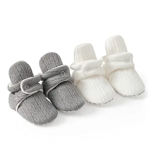 ohsofy Newborn Baby Cotton Booties Stay On Slipper Winter Warm Soft Shoes Non-Skid Infant Ankle Boots Crib Shoes - 4