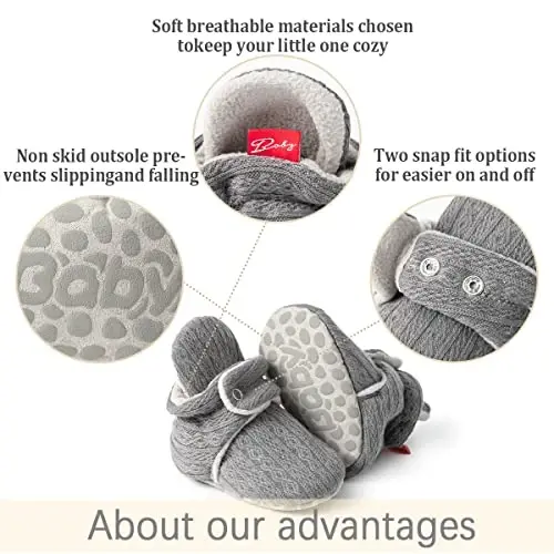 ohsofy Newborn Baby Cotton Booties Stay On Slipper Winter Warm Soft Shoes Non-Skid Infant Ankle Boots Crib Shoes - 5