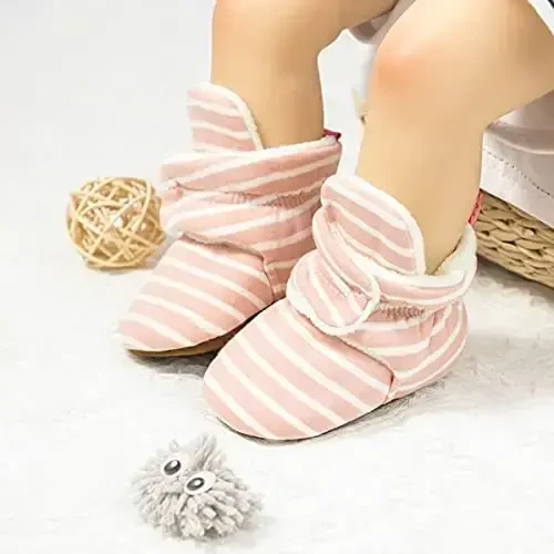 ohsofy Newborn Baby Cotton Booties Stay On Slipper Winter Warm Soft Shoes Non-Skid Infant Ankle Boots Crib Shoes - 2