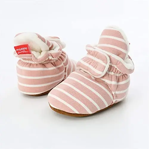 ohsofy Newborn Baby Cotton Booties Stay On Slipper Winter Warm Soft Shoes Non-Skid Infant Ankle Boots Crib Shoes - 4