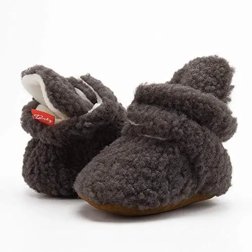 ohsofy Newborn Baby Cotton Booties Stay On Slipper Winter Warm Soft Shoes Non-Skid Infant Ankle Boots Crib Shoes - 5
