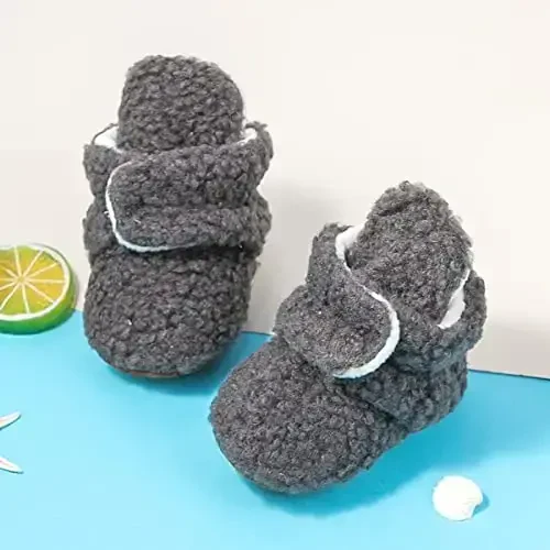 ohsofy Newborn Baby Cotton Booties Stay On Slipper Winter Warm Soft Shoes Non-Skid Infant Ankle Boots Crib Shoes - 6