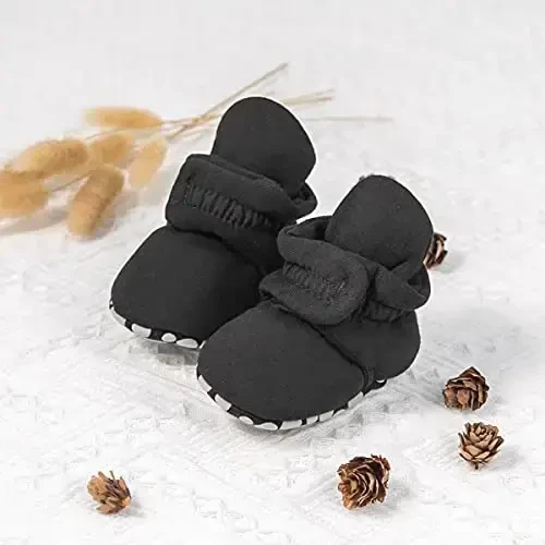 ohsofy Newborn Baby Cotton Booties Stay On Slipper Winter Warm Soft Shoes Non-Skid Infant Ankle Boots Crib Shoes - 4