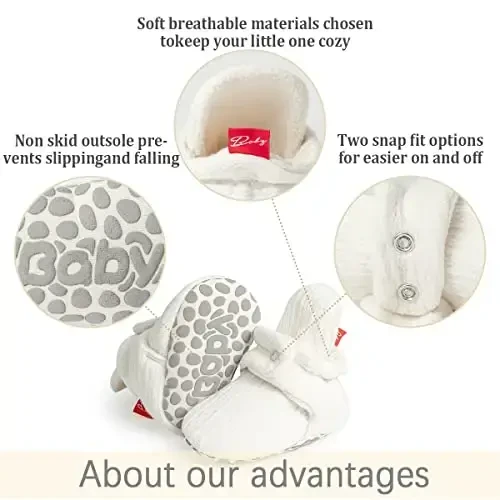ohsofy Newborn Baby Cotton Booties Stay On Slipper Winter Warm Soft Shoes Non-Skid Infant Ankle Boots Crib Shoes - 4