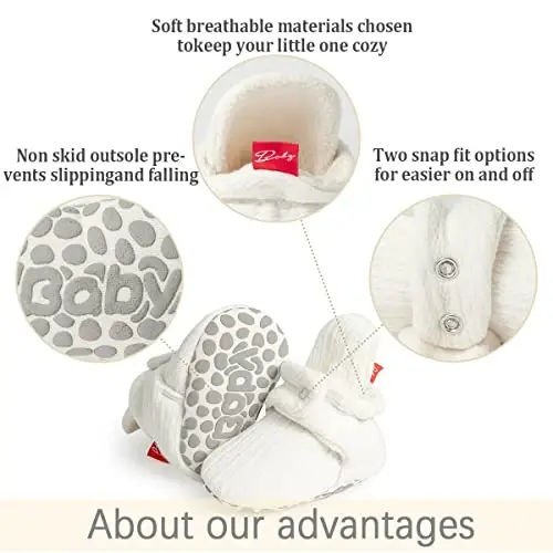 ohsofy Newborn Baby Cotton Booties Stay On Slipper Winter Warm Soft Shoes Non-Skid Infant Ankle Boots Crib Shoes - 4
