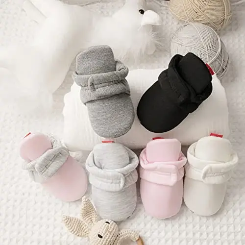 ohsofy Newborn Baby Cotton Booties Stay On Slipper Winter Warm Soft Shoes Non-Skid Infant Ankle Boots Crib Shoes - 2