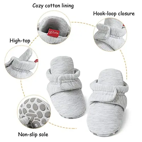ohsofy Newborn Baby Cotton Booties Stay On Slipper Winter Warm Soft Shoes Non-Skid Infant Ankle Boots Crib Shoes - 4