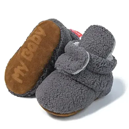 ohsofy Newborn Baby Cotton Booties Stay On Slipper Winter Warm Soft Shoes Non-Skid Infant Ankle Boots Crib Shoes - 1