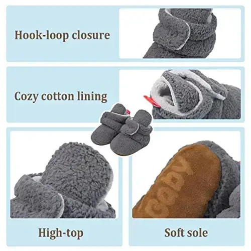 ohsofy Newborn Baby Cotton Booties Stay On Slipper Winter Warm Soft Shoes Non-Skid Infant Ankle Boots Crib Shoes - 4