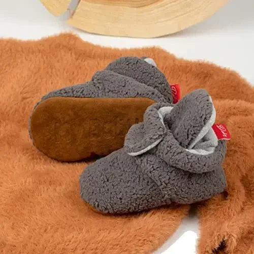 ohsofy Newborn Baby Cotton Booties Stay On Slipper Winter Warm Soft Shoes Non-Skid Infant Ankle Boots Crib Shoes - 5