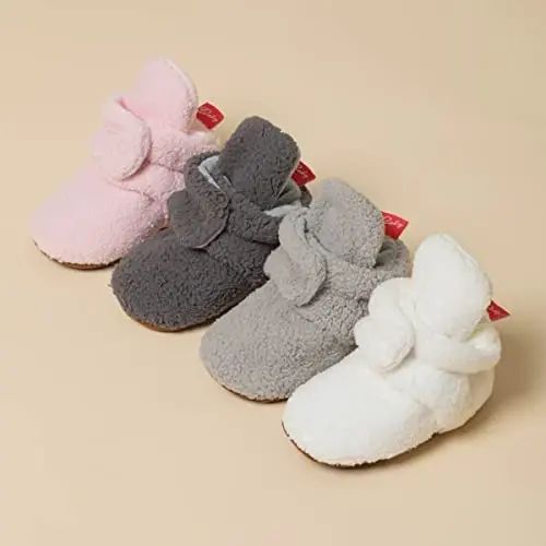 ohsofy Newborn Baby Cotton Booties Stay On Slipper Winter Warm Soft Shoes Non-Skid Infant Ankle Boots Crib Shoes - 2