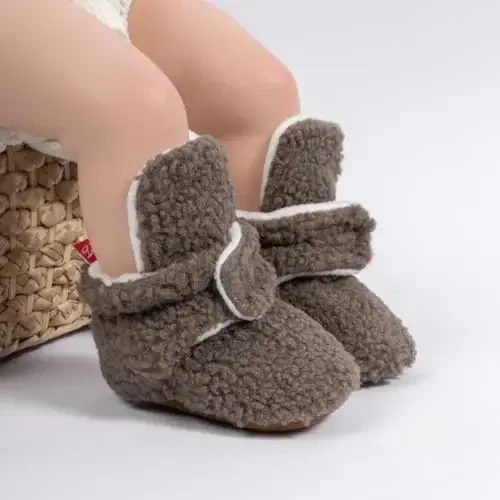 ohsofy Newborn Baby Cotton Booties Stay On Slipper Winter Warm Soft Shoes Non-Skid Infant Ankle Boots Crib Shoes - 2