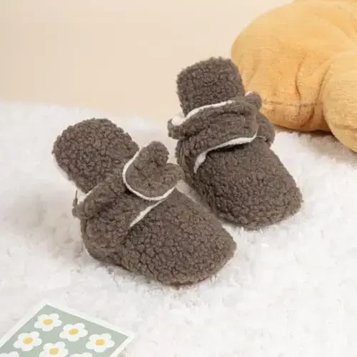 ohsofy Newborn Baby Cotton Booties Stay On Slipper Winter Warm Soft Shoes Non-Skid Infant Ankle Boots Crib Shoes - 3