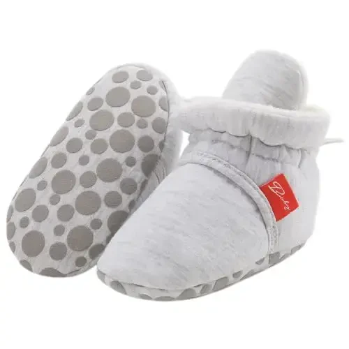 ohsofy Newborn Baby Cotton Booties Stay On Slipper Winter Warm Soft Shoes Non-Skid Infant Ankle Boots Crib Shoes 